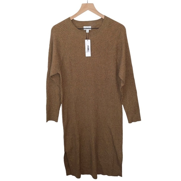 NWT the Drop Renata Rib Midi Dress Mocha Double Side Slits New Large - Picture 1 of 12
